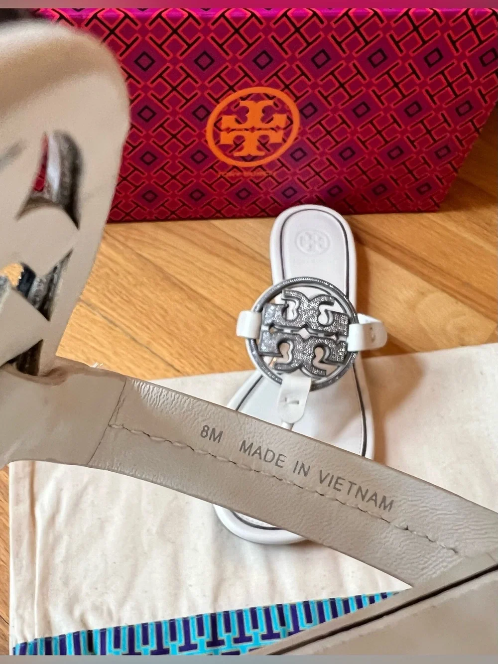 Tory Burch Ivory & Silver Metal Crystal Embellished Miller Sandals